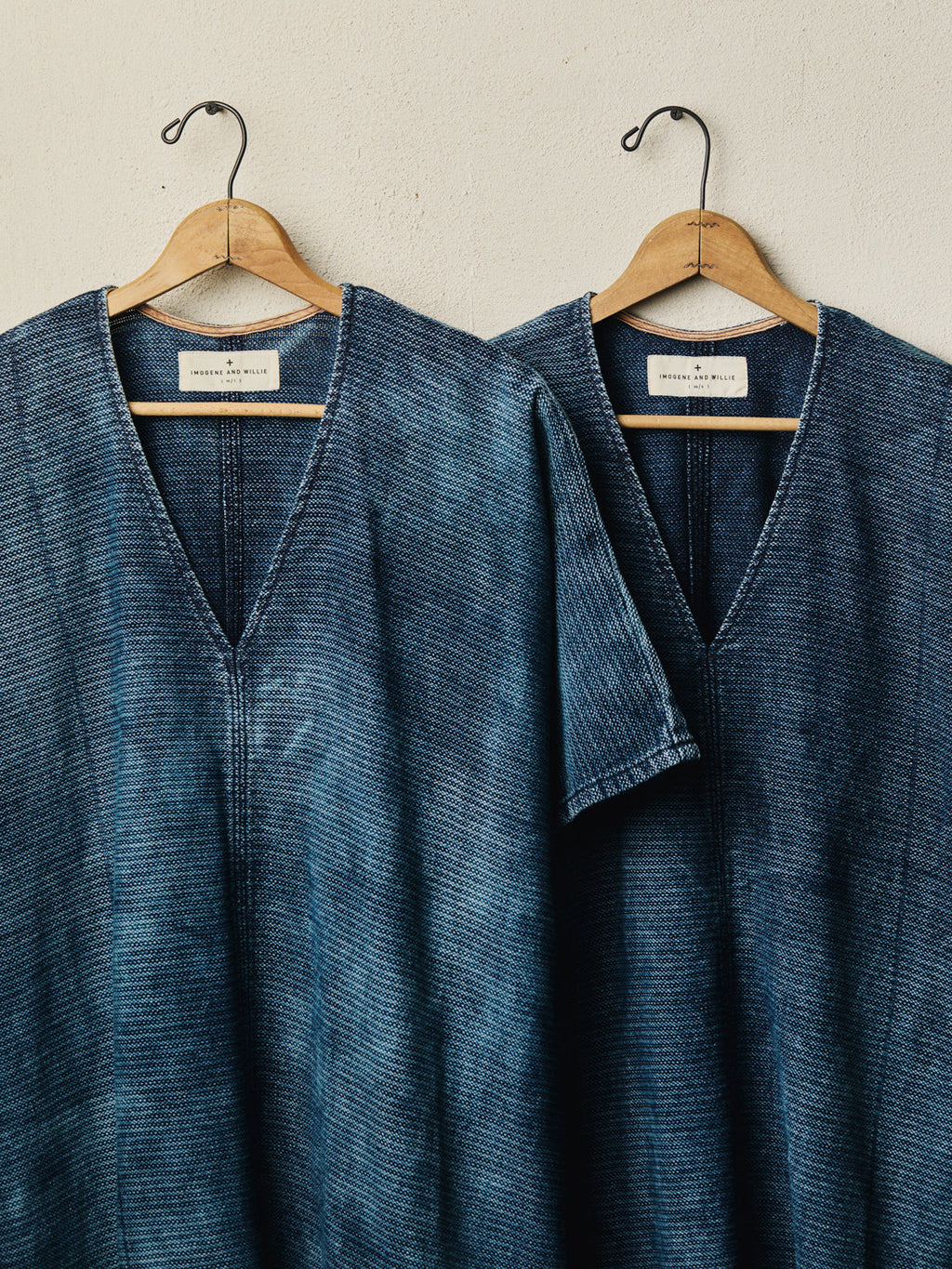bleached indigo open weave caftan