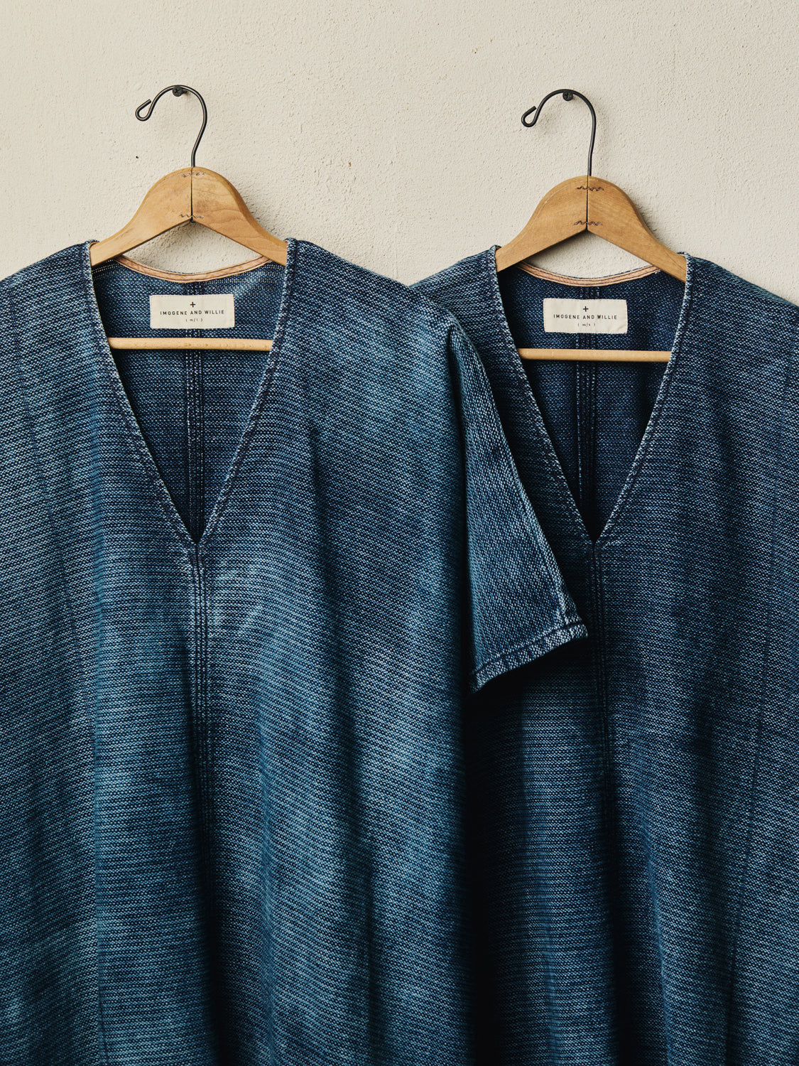 bleached indigo open weave caftan